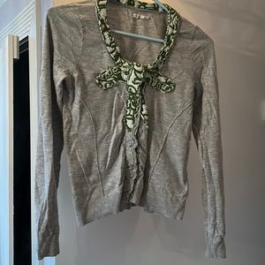 Adorable Anthropologie Moth Sweater with Green Bow